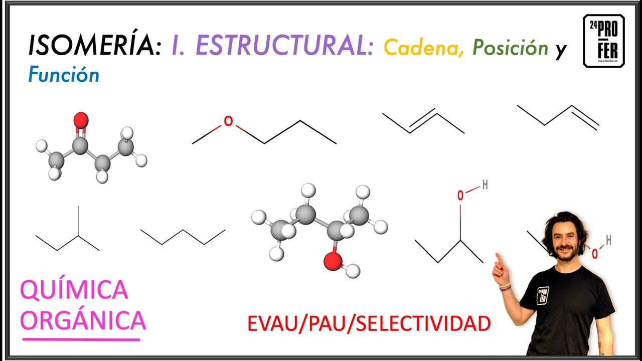 Isómeros estructurales. Isómeros de cadena, de posición y función. Examen EVAU, PAU, SELECTIVIDAD