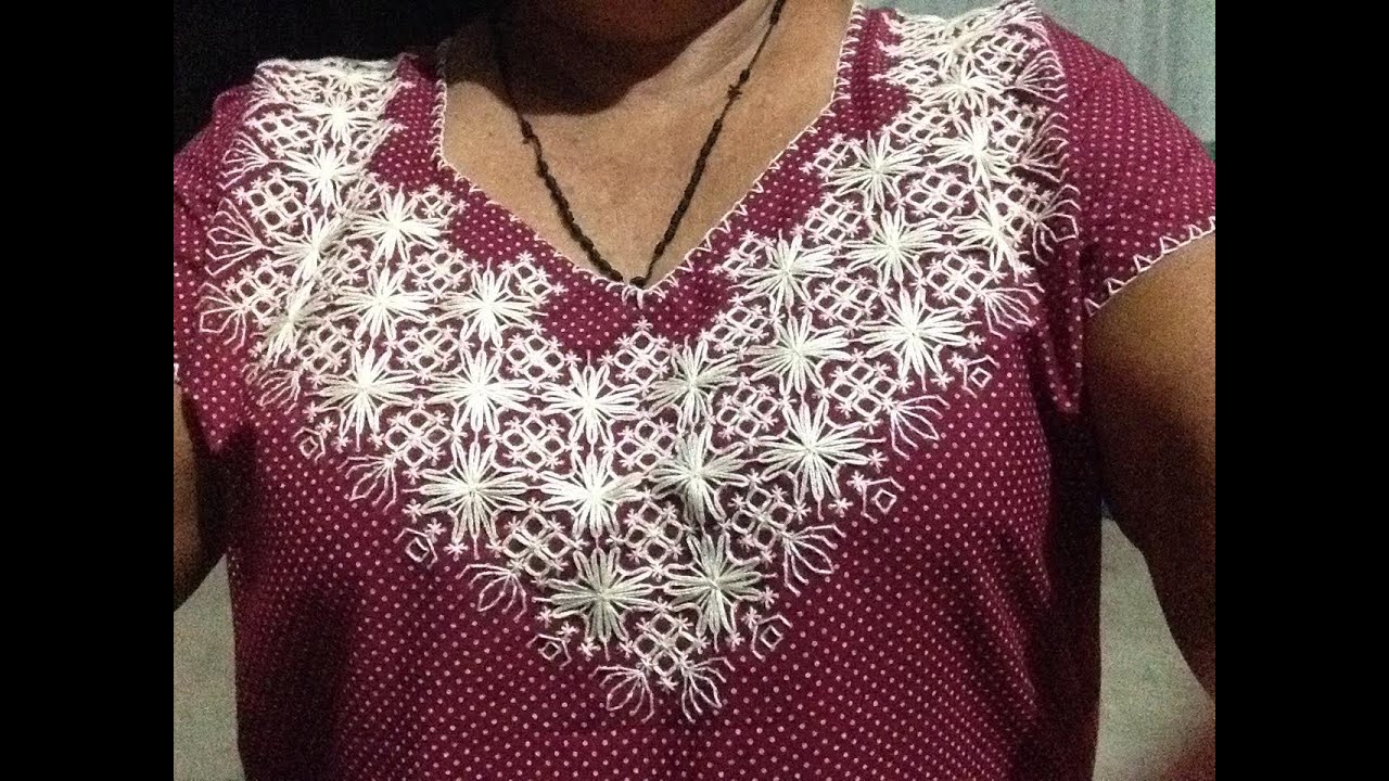 BLUSA ANA CHAVEZ,, BORDADA EN TELA DE PUNTITOS , CREACIONES EFI  (PRIMERA PARTE)