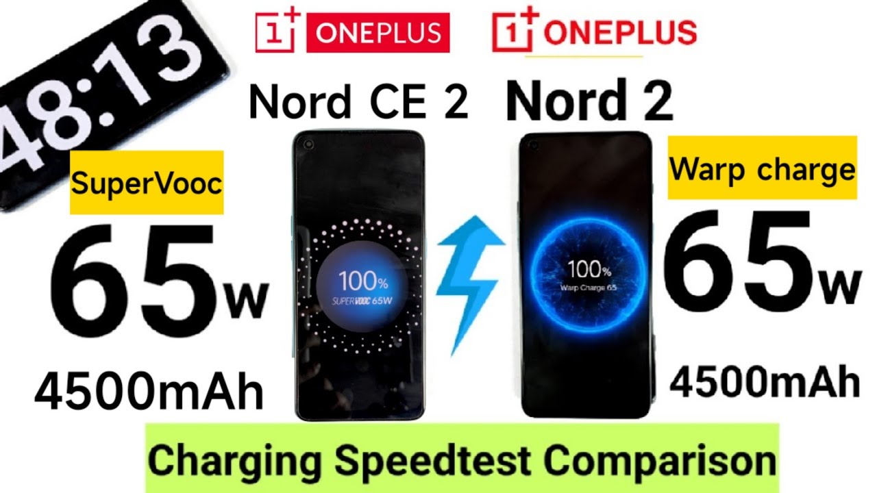 OnePlus Nord 2 vs Nord CE 2 Charging Speedtest 65w Warp Charge vs SuperVooC which is fast 🔥🔥🔥