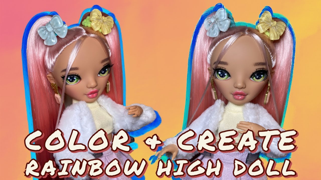 Pink-to-Coral Hair! COLOR & CREATE Rainbow High Doll!! Green-Eye Girl Custom Rit Dye Tutorial 🧡🩷