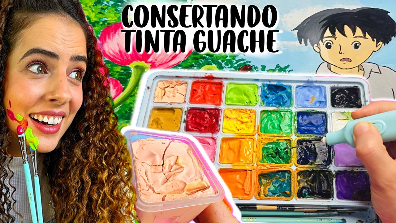 SALVEI minha PALETA de TINTA GUACHE e PINTEI CENA GHIBLI! Paula Stephania