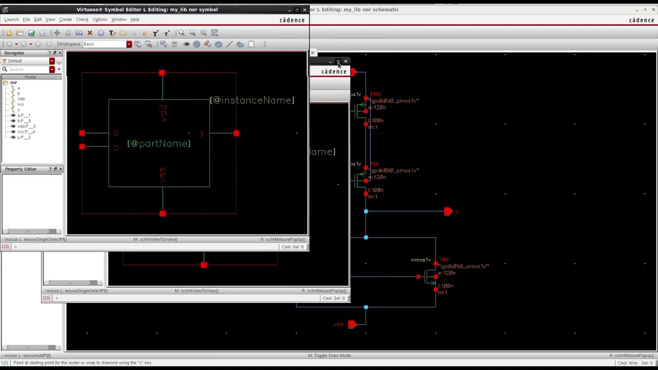 Creating and Simulating a CMOS 2-input NOR Gate using Cadence Virtuoso