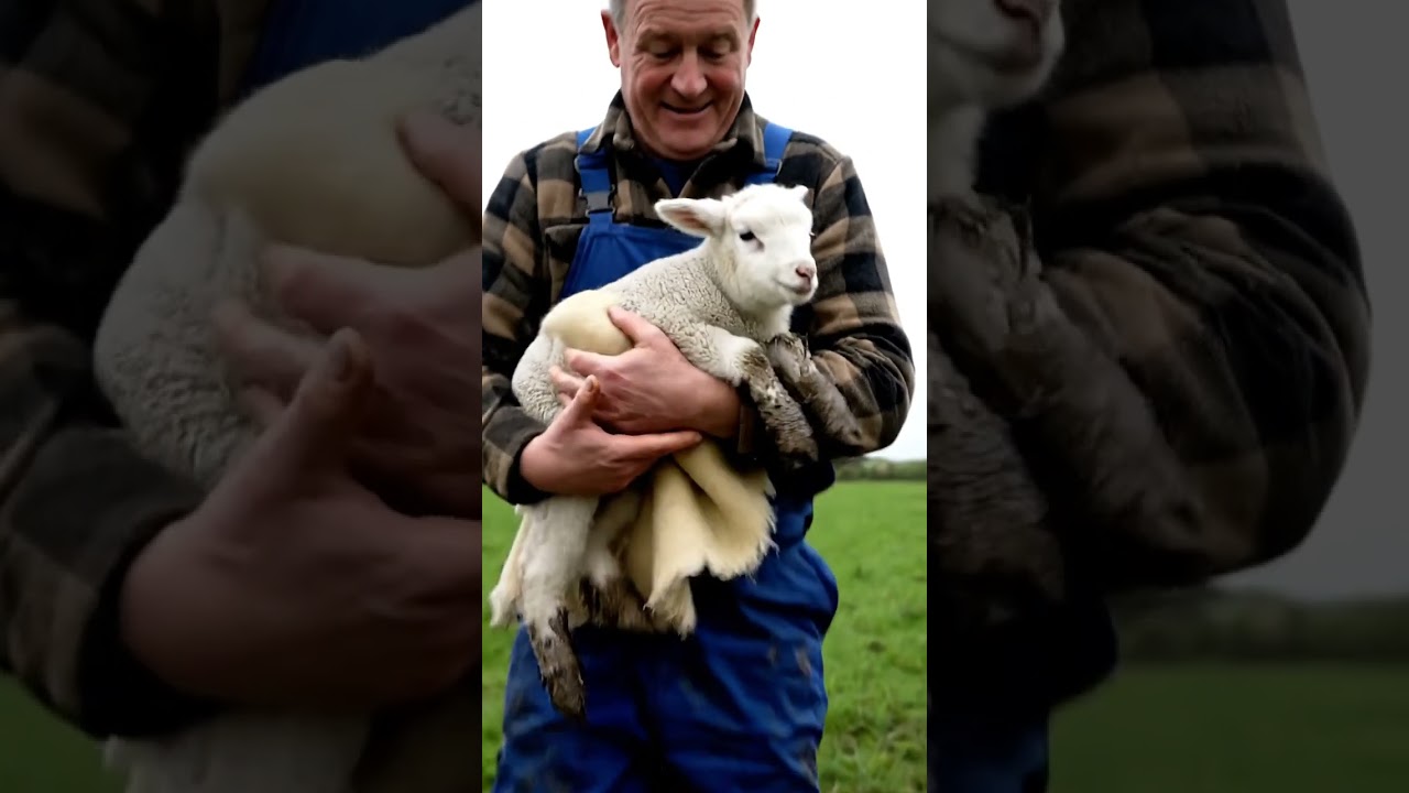 A baby lamb stuck in a muddy field