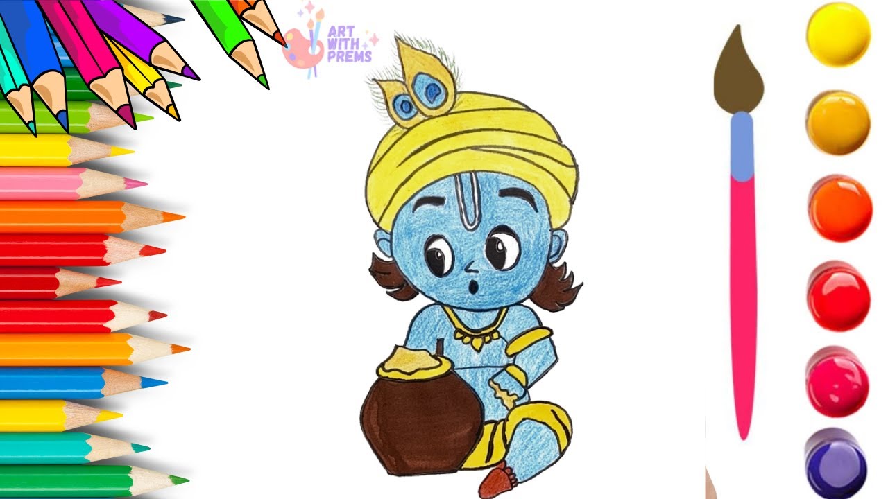 How To Draw cute Hare Krishna Drawing, Painting & Coloring For Kids and Toddlers_🌈🎨