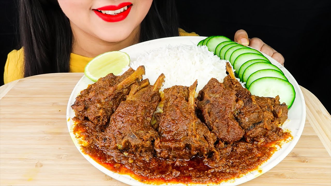 Eating SPICY MUTTON CURRY with RICE|Eating Indian Food (ASMR Eating Show)