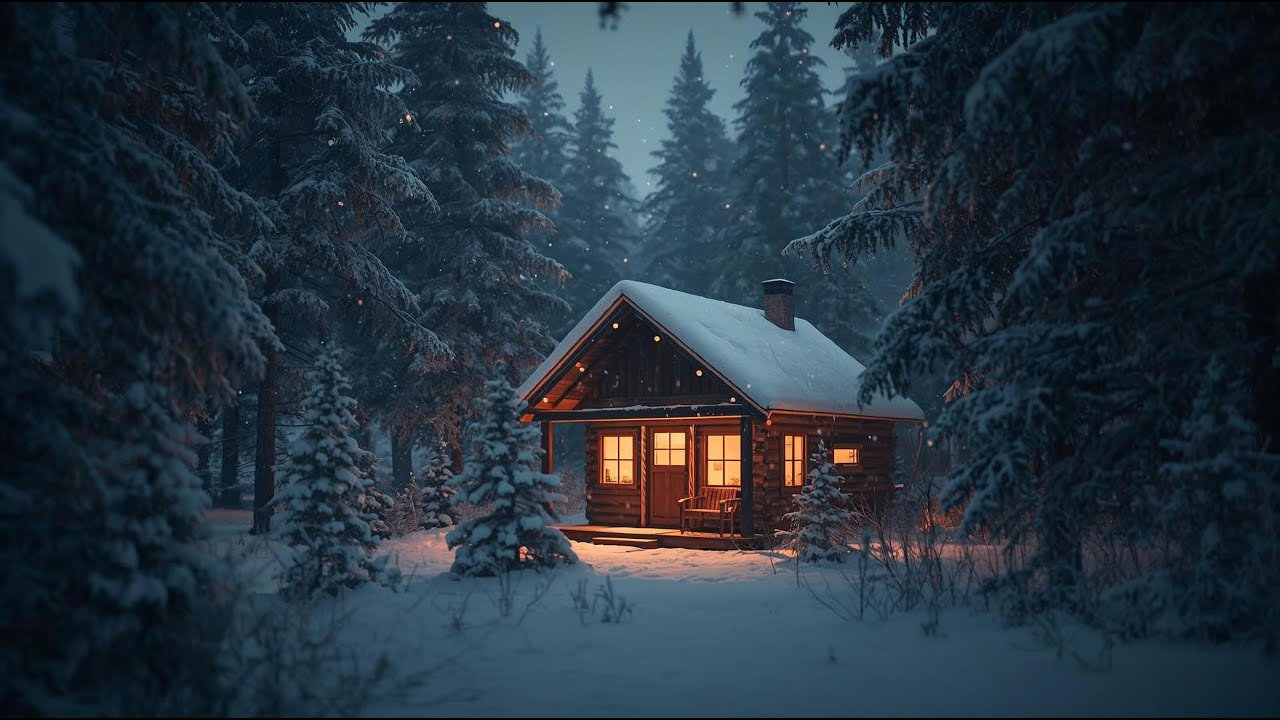 Snowfall Ambience ❄️ Cozy Winter Cabin in a Silent Forest | Relax & Sleep