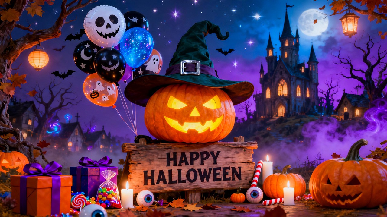 Happy Halloween Ambience 🎃 Glowing Pumpkin & Haunted Castle 👻 Cozy Spooky Night Music