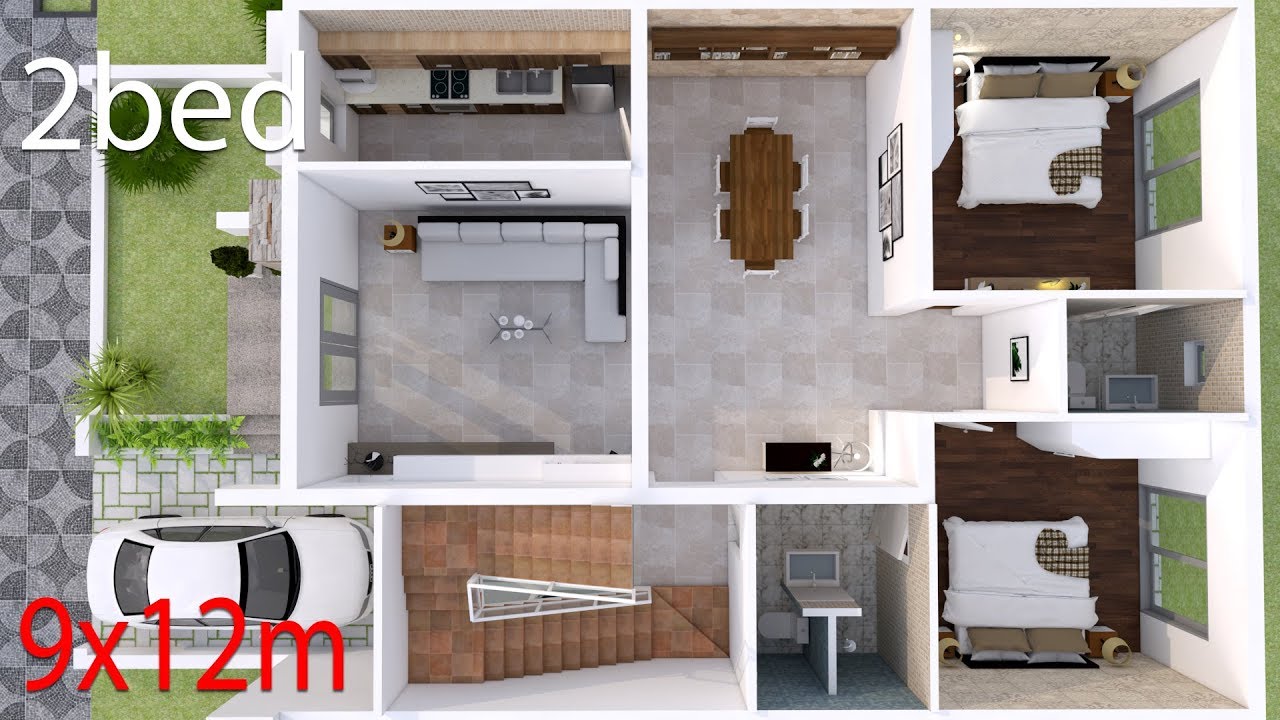 Interior Home Design Plan 9x12m with Full Plan 2 Bedrooms