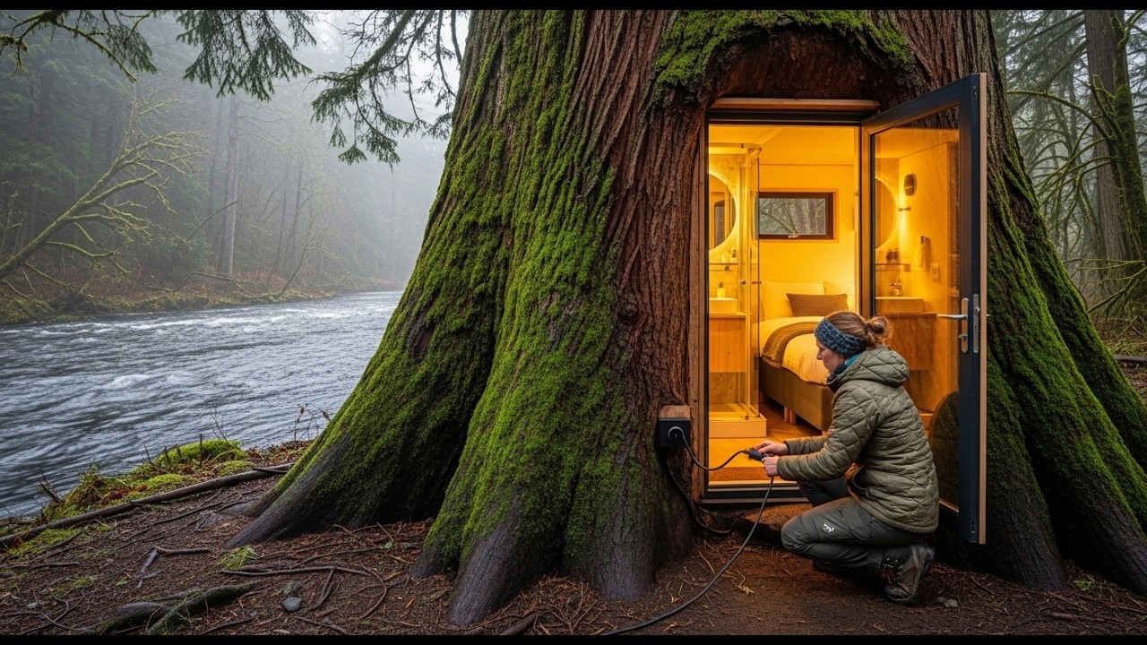 No One Knew This Existed… A Secret Luxury Cabin Hidden Inside a Giant Hollow | Cinematic ASMR   wow
