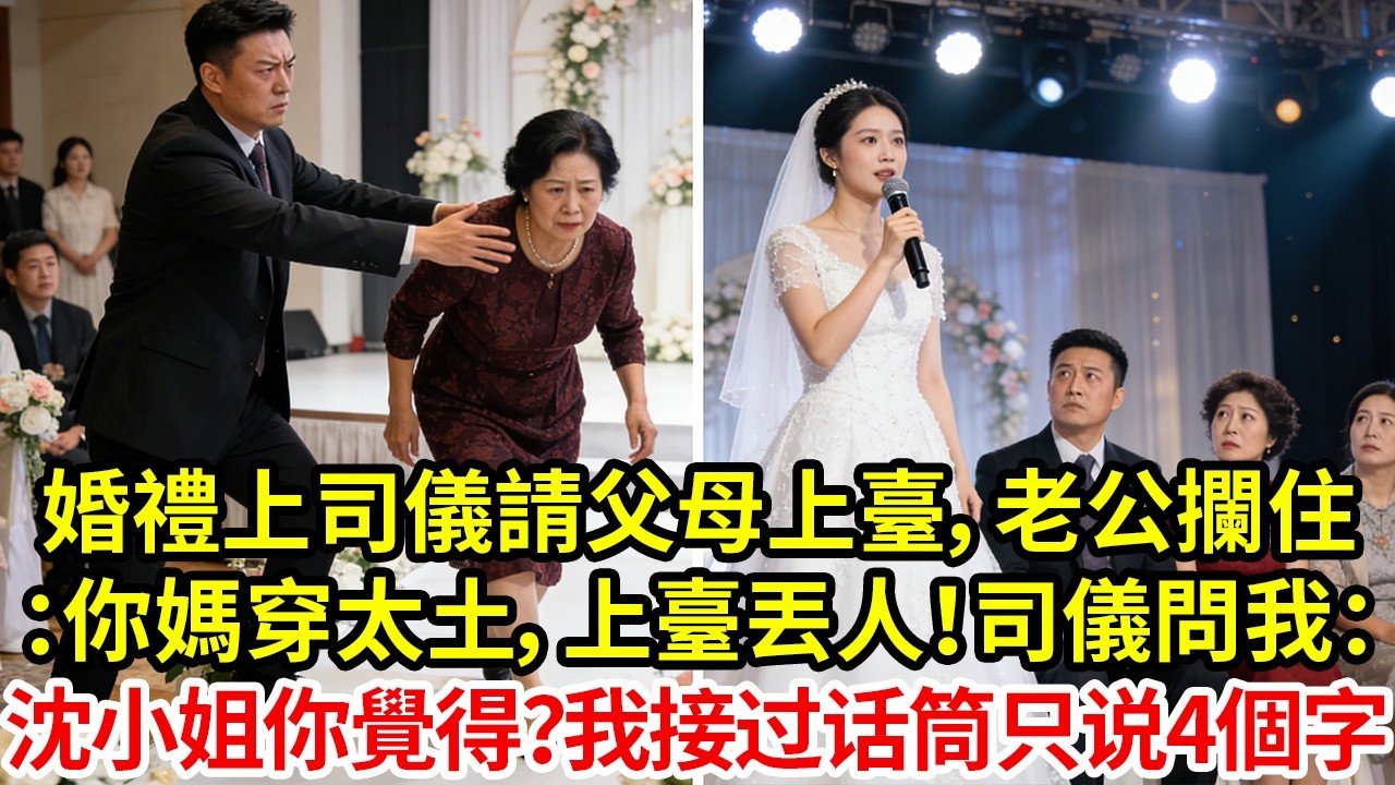 婚禮上司儀宣佈請父母上臺老公突然攔住：你媽穿得太土，別上去丟人司儀問我：沈小姐，你覺得呢？我拿起話筒當場宣佈1事，婆家全傻了！#為人處世#情感#情感故事#小說#生活經驗#女性成長