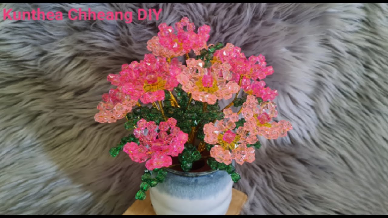#tutorial how to make pink flowers from 8mm square beads #homedecoration #diyflower #handmade