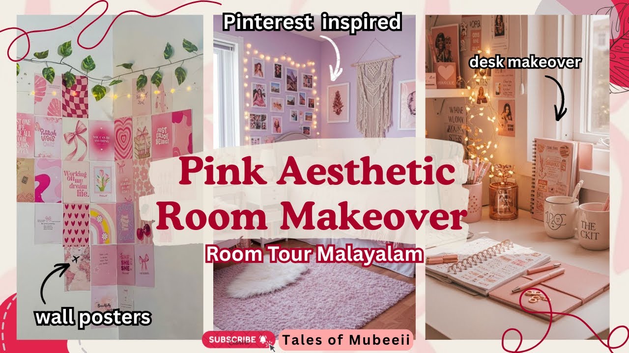 Pink Aesthetic Room Makeover + Room Tour 🌸✨🎀🩷Malayalam | Pinterest inspired | Tales of Mubeeii
