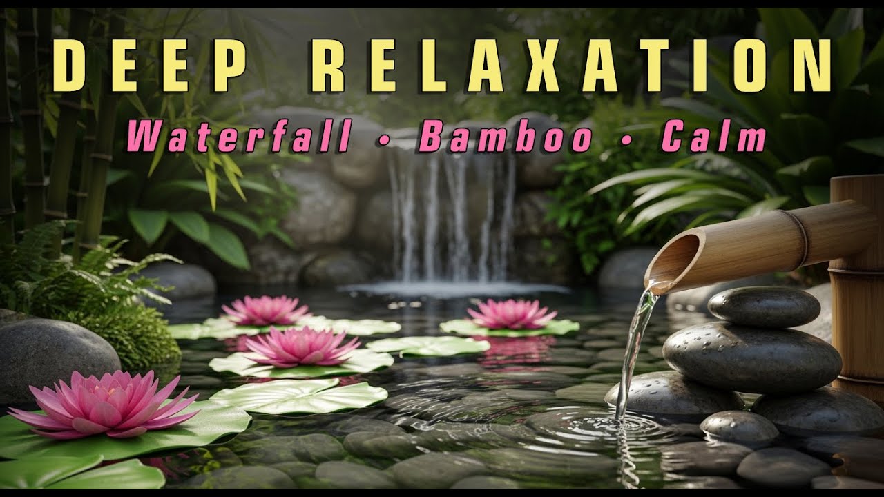 Peaceful Waterfall & Bamboo Fountain Sounds 🎋 Deep Relaxation Music (Extended Zen Ambient)