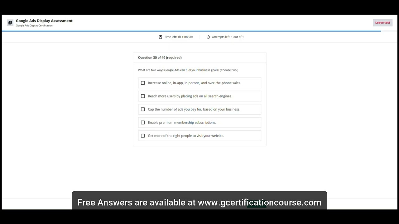 Google Ads Display Live Exam on 06-04-2025 (Free Answers)