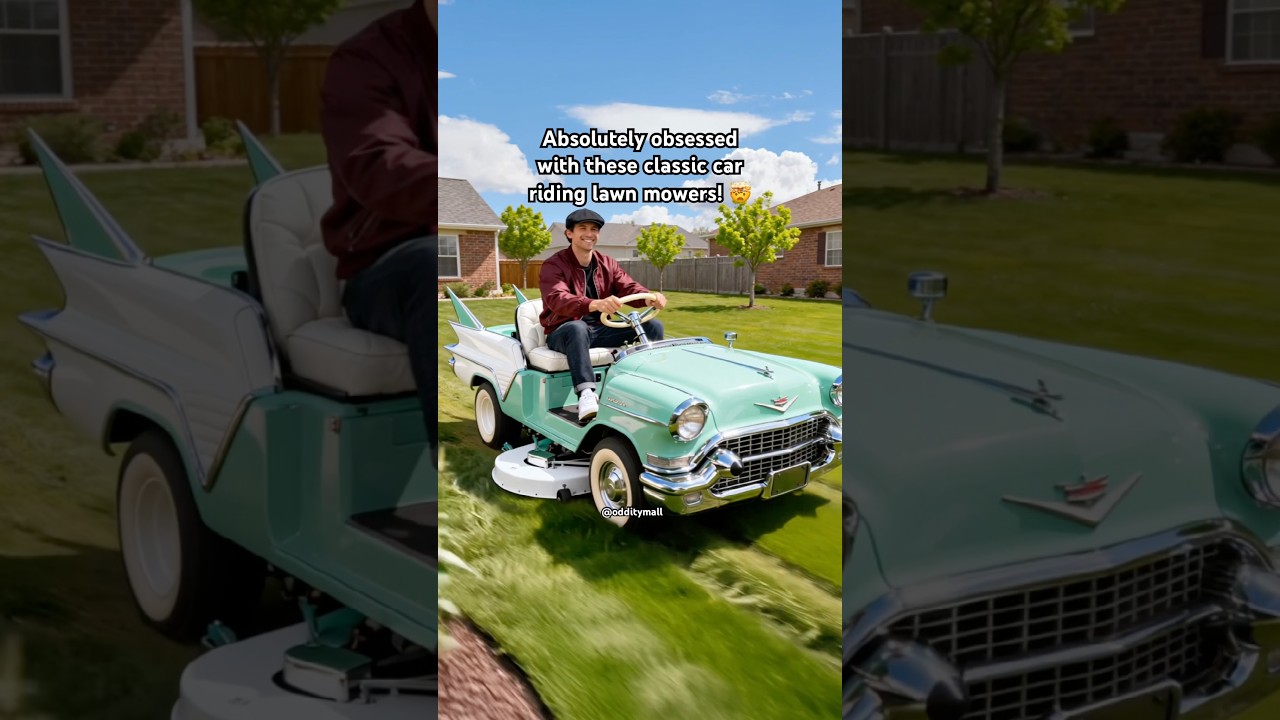 These classic car riding lawn mowers look absolutely awesome! 🤯🤯