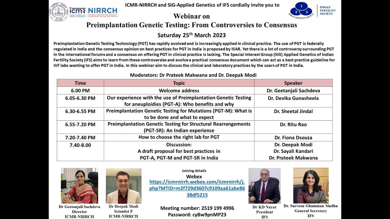 Webinar on  Preimplantation Genetic Testing - From Controversies to Consensus