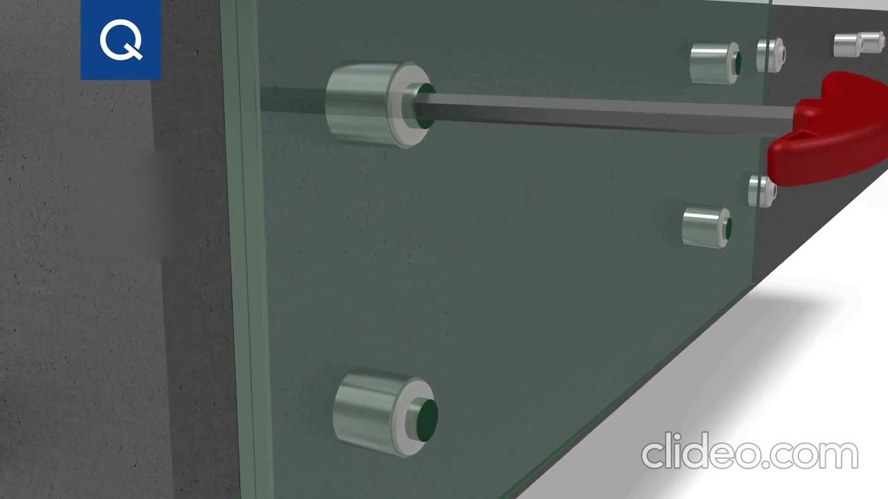 Baranda de vidrio montaje lateral con botones de acero Inox