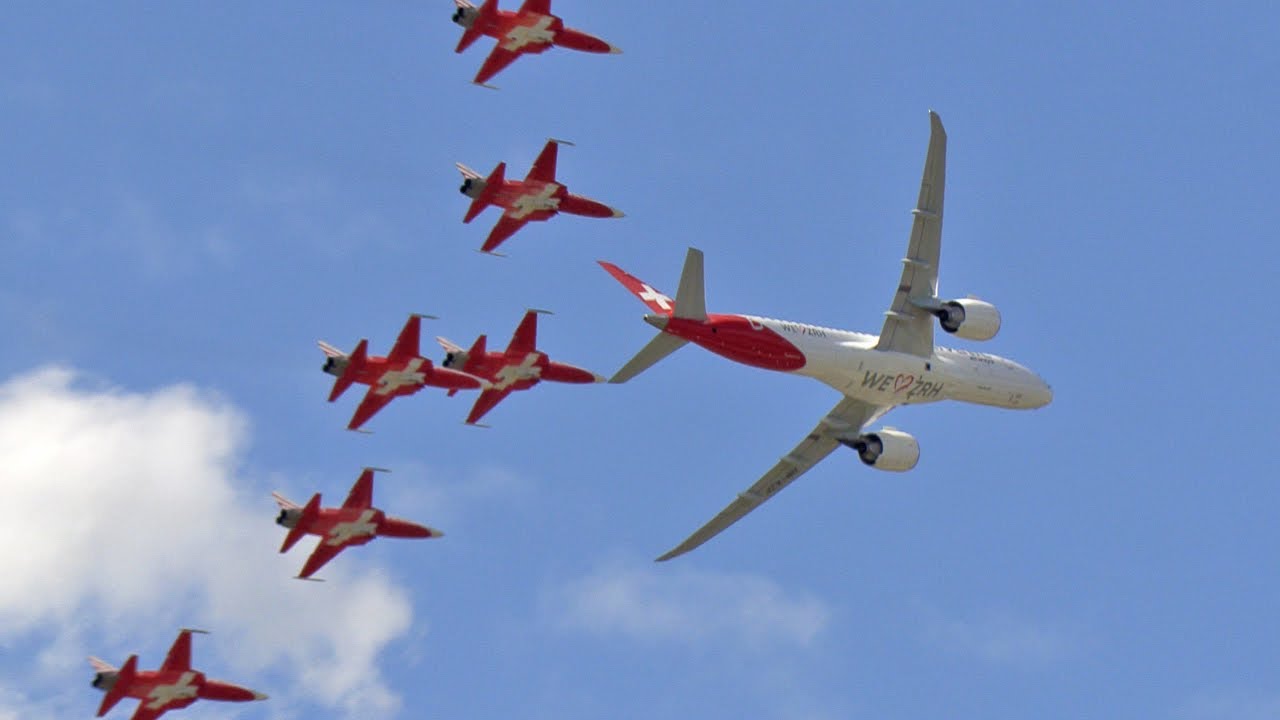 Zurich Airport Airshow Embraer + Fighter Jets Patrouille Suisse 🇨🇭 4K Helvetic Airways