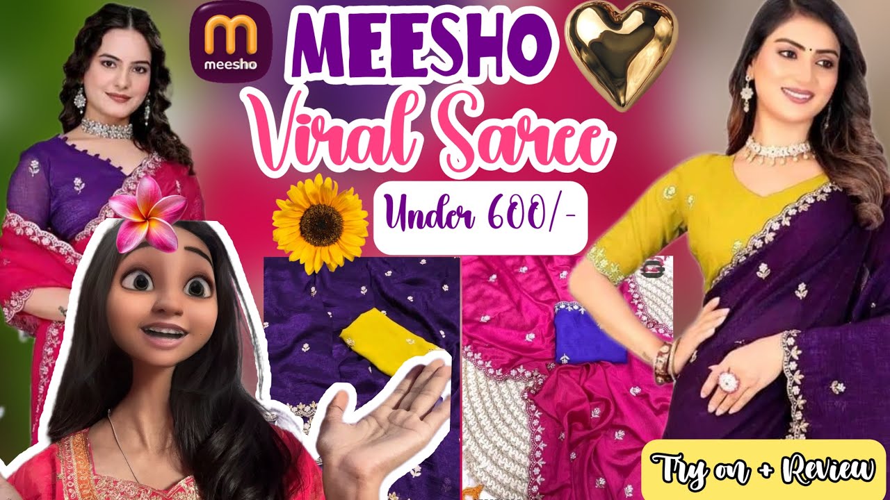 Meesho Viral Saree Haul🤗| Pink Saree🩷& Purple Saree💜| Latest Meesho Sarees New Collection 