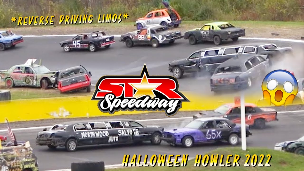REVERSE DRIVING LIMOS CRASH V8 ENDURO RACE!!! 2022 STAR SPEEDWAY HALLOWEEN HOWLER