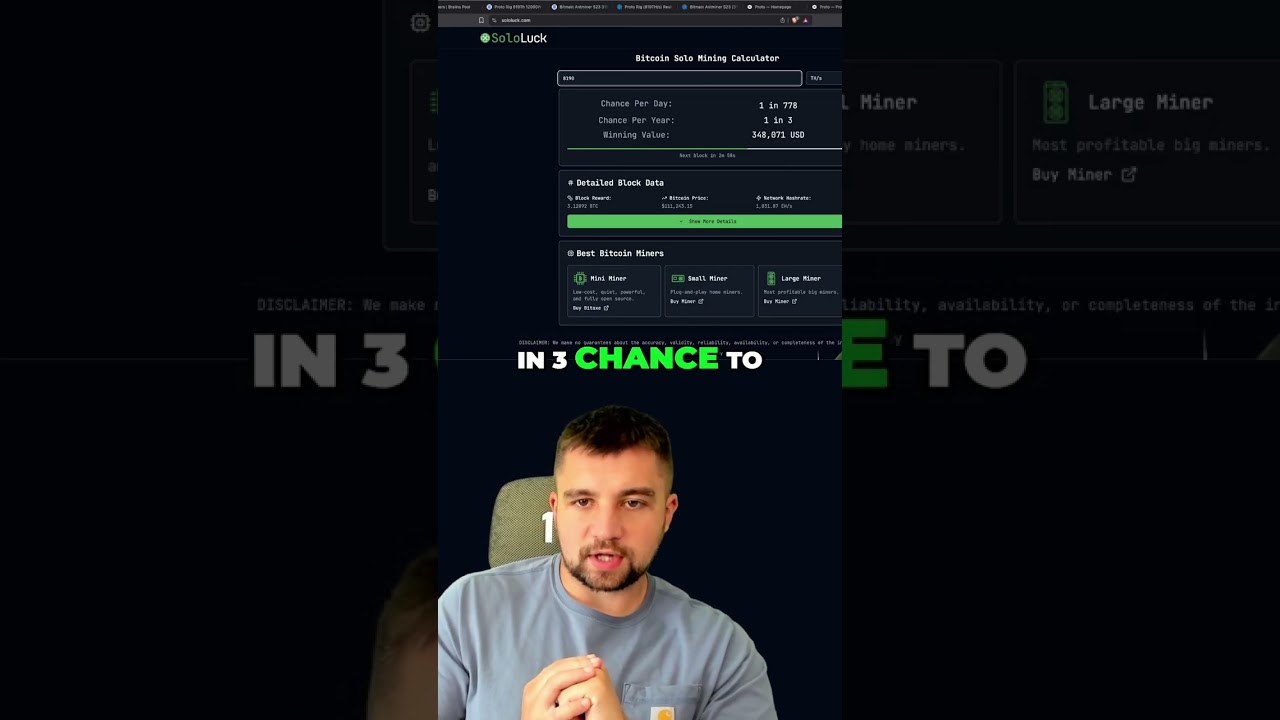 Solo Mine Bitcoin? Crazy Odds & Potential $350K Earnings! #shorts