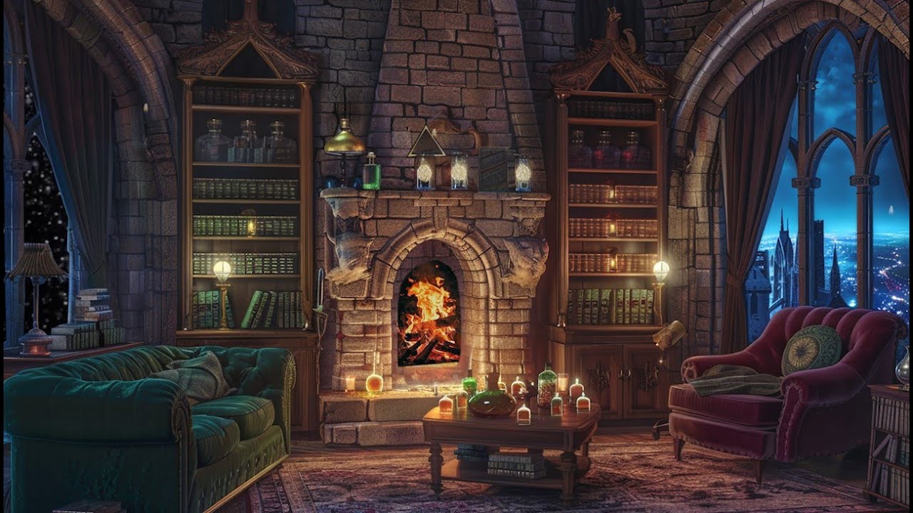 Cozy Weasley House Fireplace Ambience with Blizzard & Wind Sounds for Sleep, Study & Relax