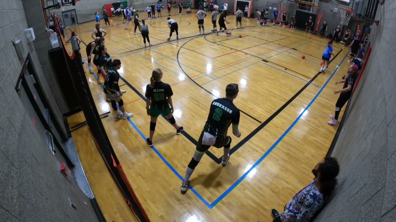 Feral vs Double Tapped - Court 1 - Week 2 - Mixed Foam BYOT - Club Dodgeball League - Angle 2
