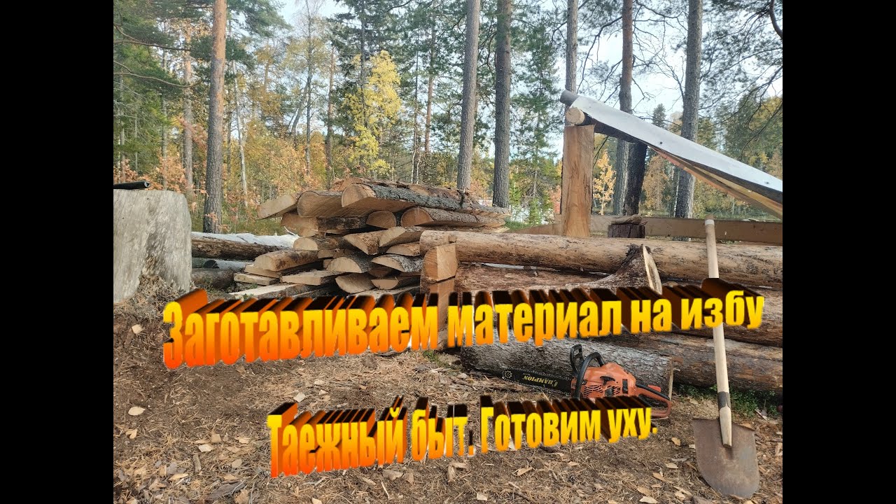 Таежный быт. Готовим уху. Заготавливаем материал на избу