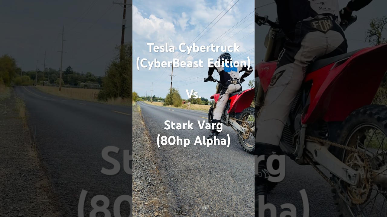 Tesla Cybertruck (CyberBeast) Vs. Stark Varg Electric Dirtbike 80hp 0-60 #cybertruck #starkvarg