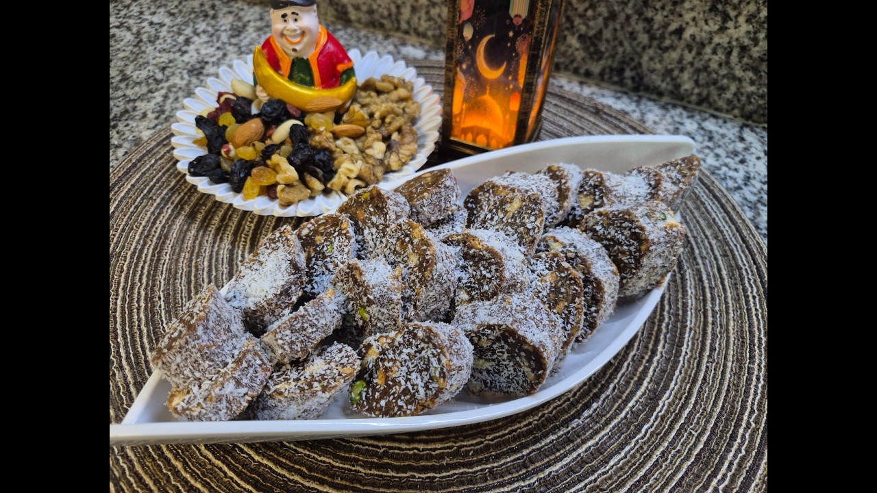 حلوى التمر بالبسكويت وجوز الهند، وصفات رمضانية 🌙 -  Date Dessert