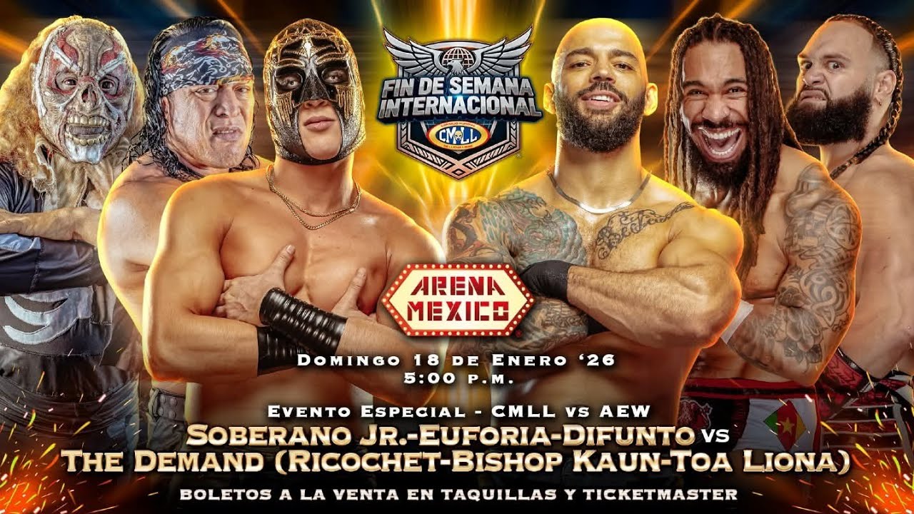 Ricochet, Bishop Kaun y Toa Liona vs Soberano Jr, Euforia y Difunto ARENA MÉXICO 