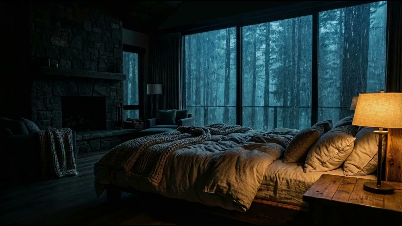 Steady Rain on Window 🌧️ | Safe Inside Cozy Bedroom • Dark Ambience for Deep Sleep (8 Hours)