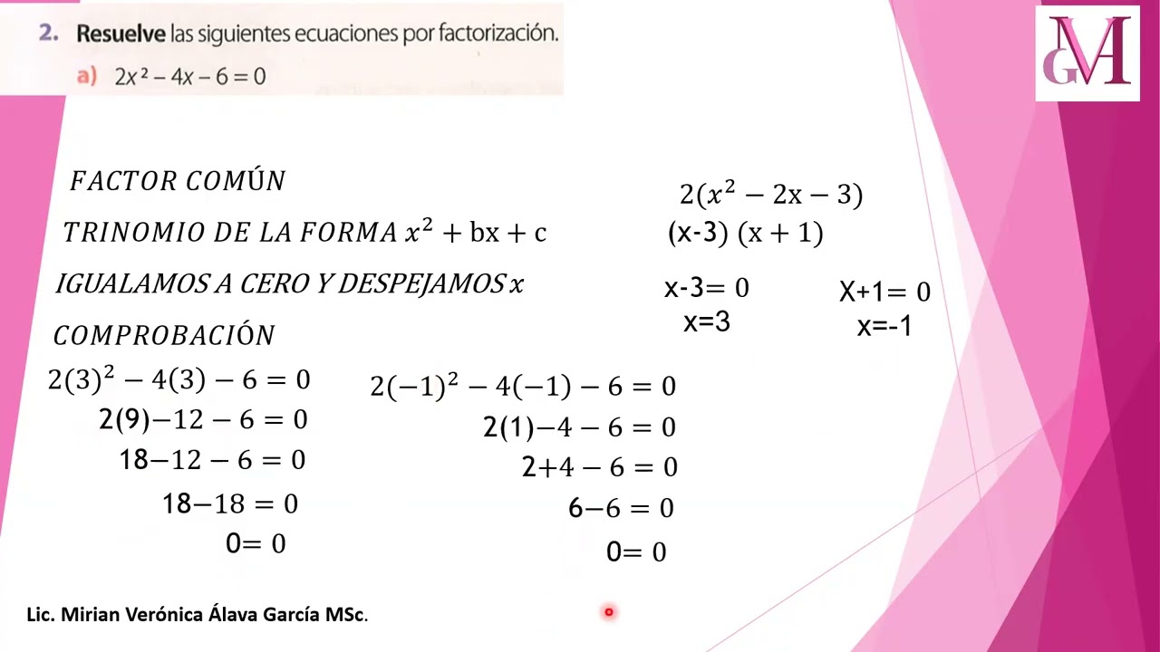 Solución de la ecuación cuadrática por el método de factorización, 10MO, PÁGINA 186 EJERCICIO 1 Y 2