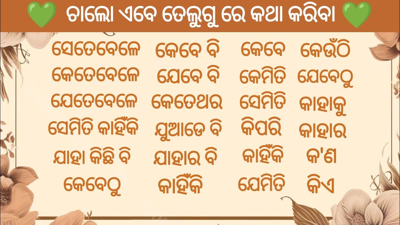 କେତେକ ପ୍ରଶ୍ନ ବାଚକ ବାକ୍ୟ//spoken telugu//small telugu sentences learning//telugu learning....
