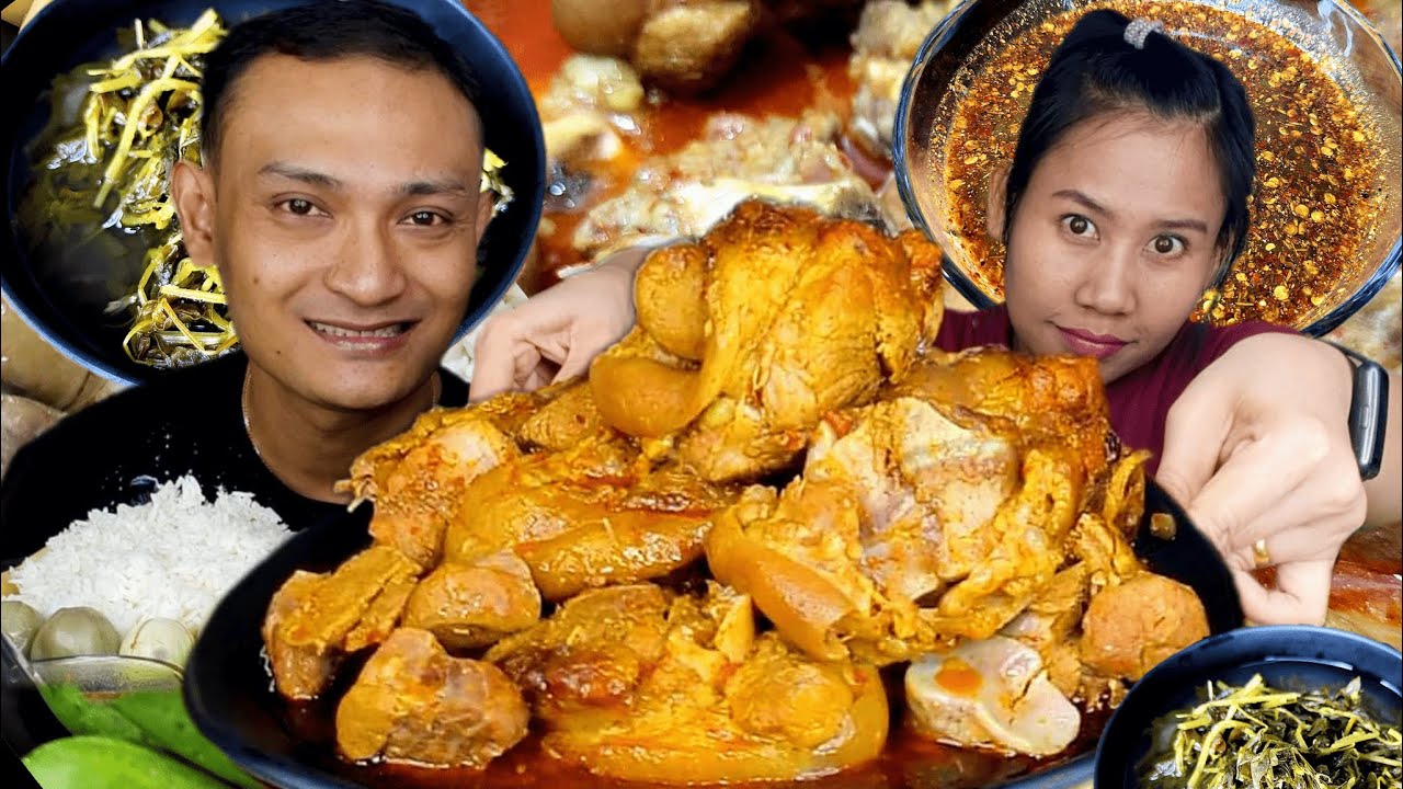 ဝက်ပေါင်လေးကိုအစပ်လေးချက်ပြီး ငါးပိရည်တို့စရာလေးနဲ့ ဝါးတီးကြမယ်😋😋😋