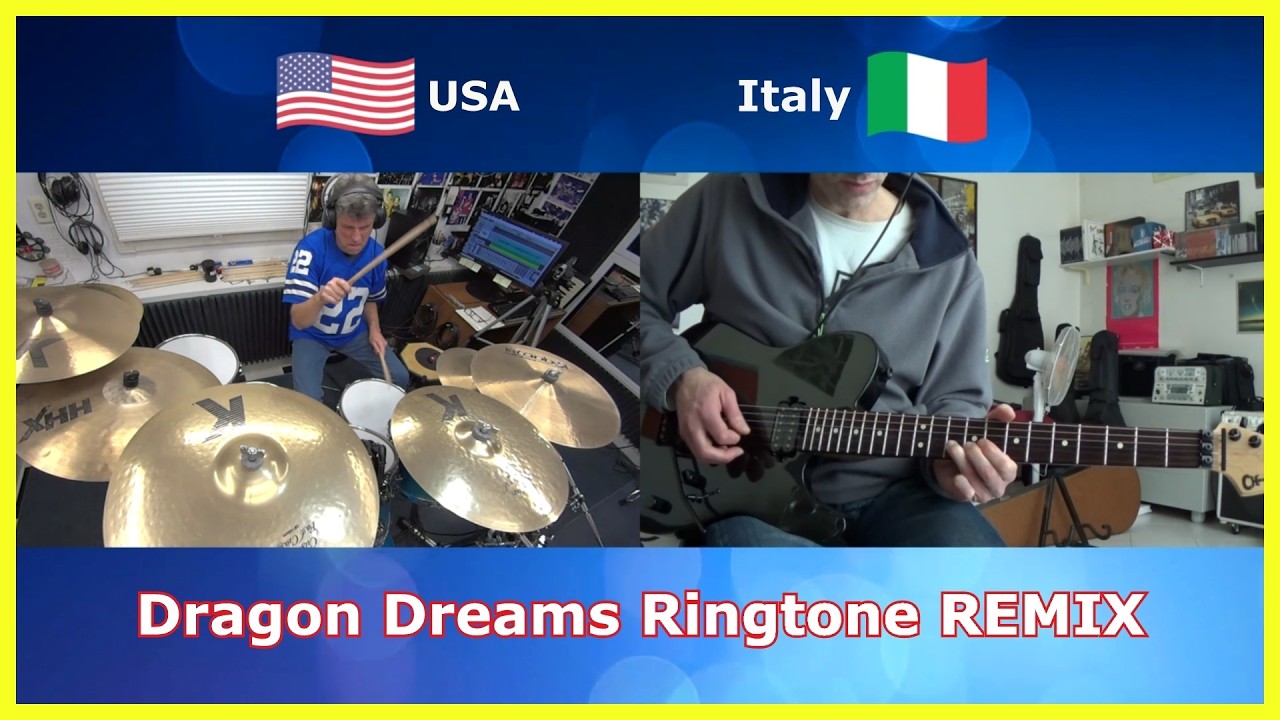 FULL DRUM & GUITAR COVER: Dragon Dreams RINGTONE Remix! 🇺🇸 🇮🇹 Collab Riff 