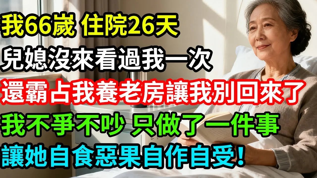 我66嵗，住院26天兒媳沒來看過我一次，還霸占我養老房讓我別回來了，我不爭不吵只做了一件事，讓她自食惡果自作自受！