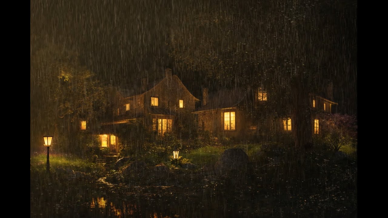 🌧️ Heavy Rain at Night | Cozy House Lights | 8 Hours of Deep Sleep Sounds