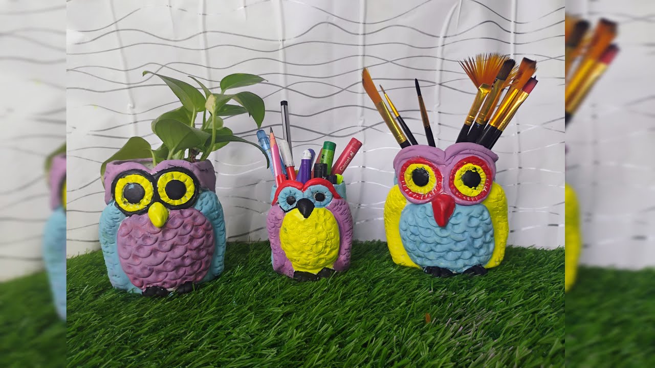 |Table decor from waste plastic bottle|diy owl planter|candle organiser|