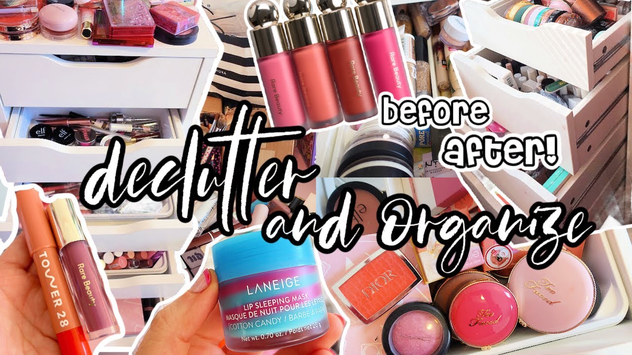 declutter & organize my makeup collection💄🎀 satisfying, motivating, trashing stuff, new storage idea