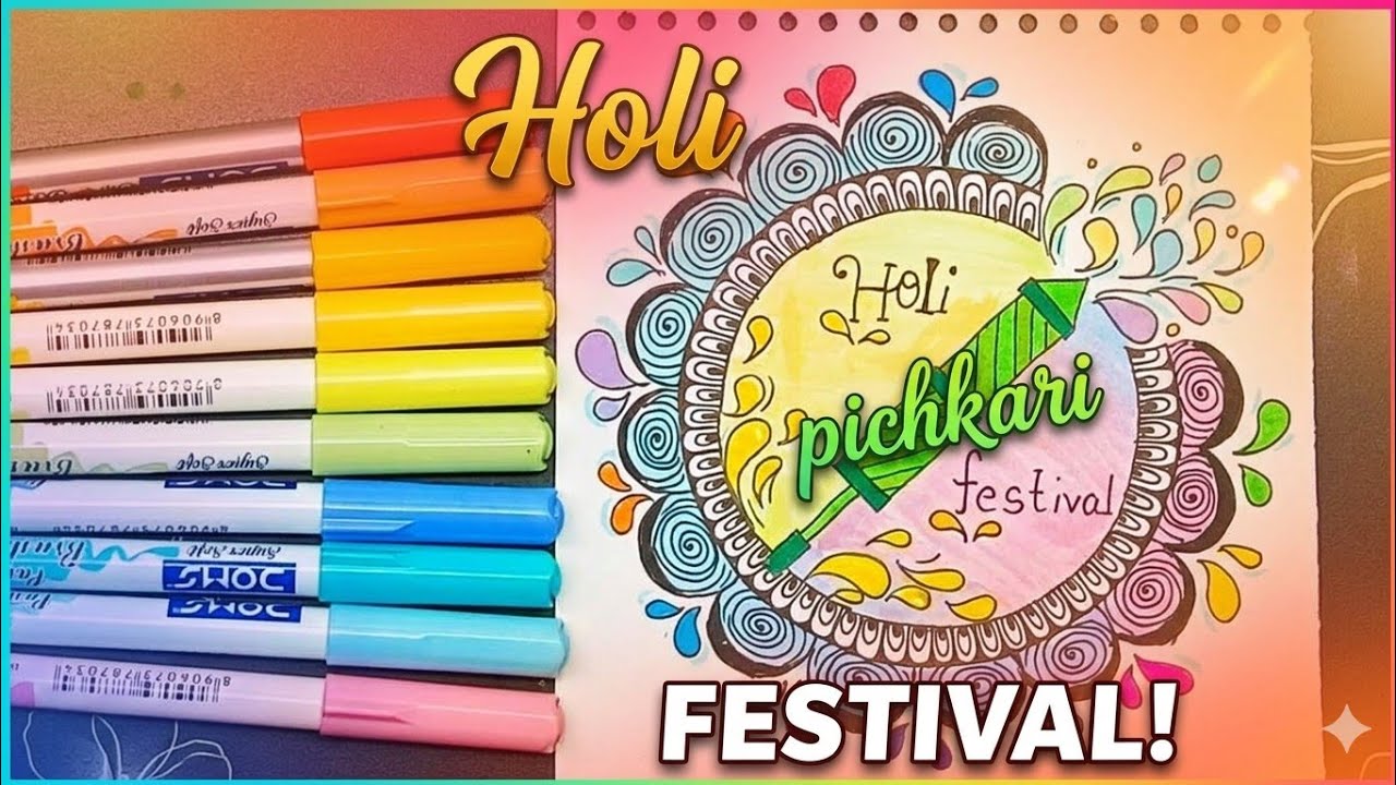 Easy Holi Festival Drawing 🎨 | Colorful Doodle Art for Beginners | Step-by-Step Holi Poster | artist