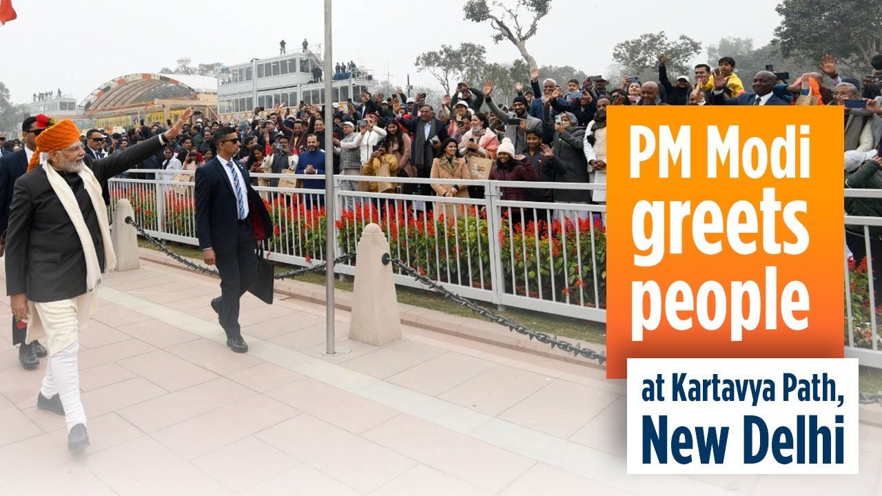 PM Modi greets people at Kartavya Path, New Delhi