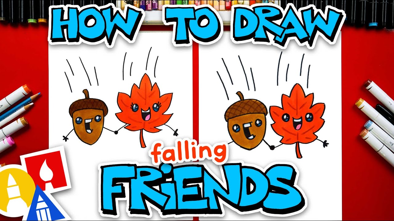 🍁🤝 How To Draw Falling Friends Acorn and Leaf 🤝🍁