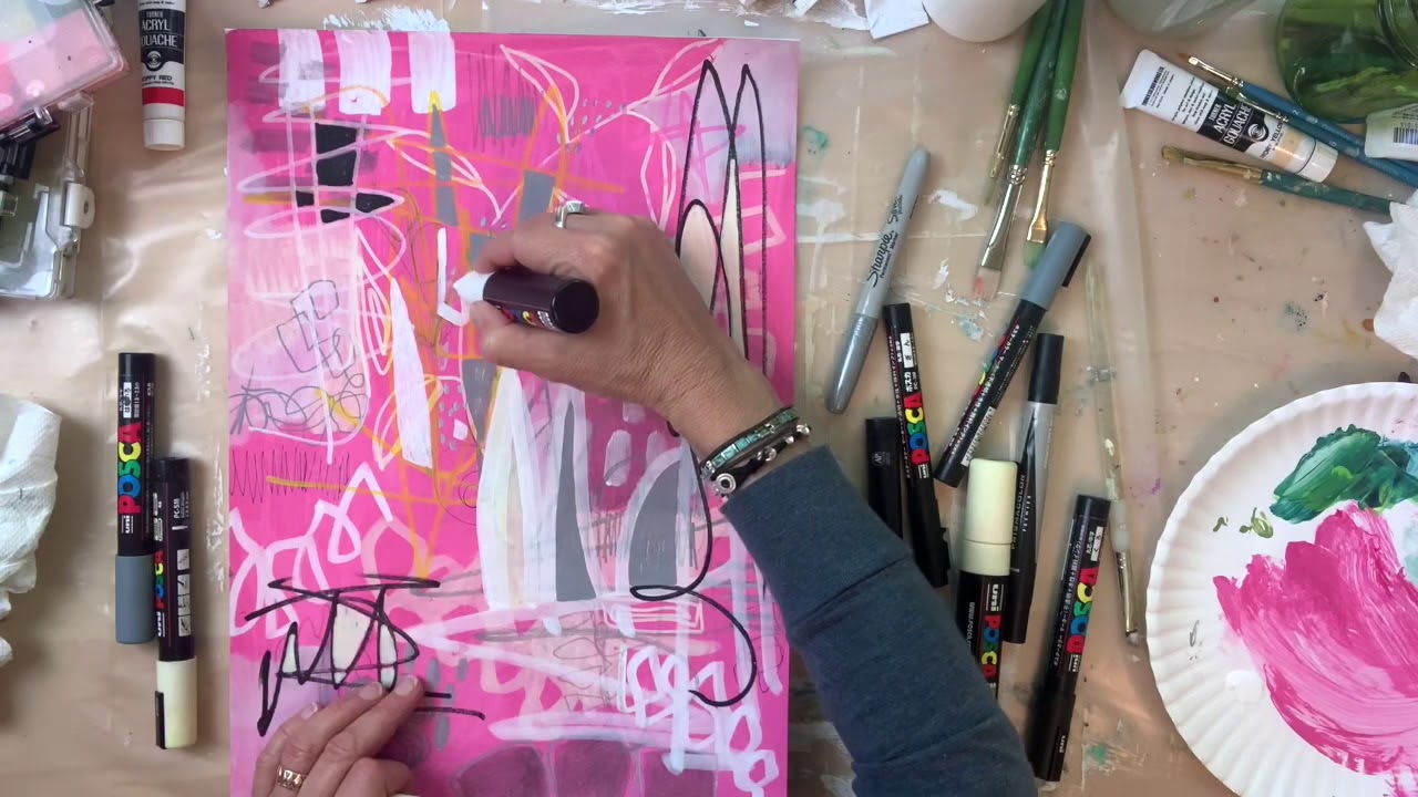 Pink Abstract Time Lapse Painting Demonstration