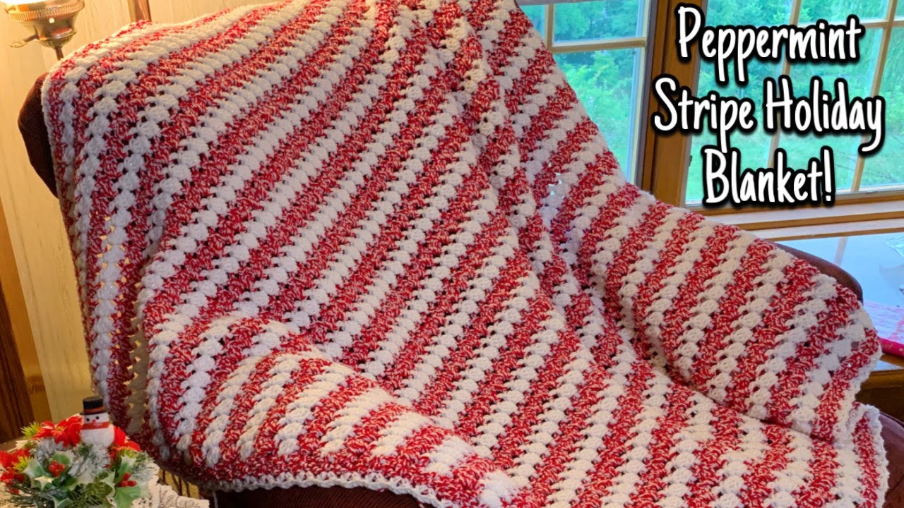 Peppermint Stripes Holiday Blanket Crochet Tutorial - #MakeitPremier