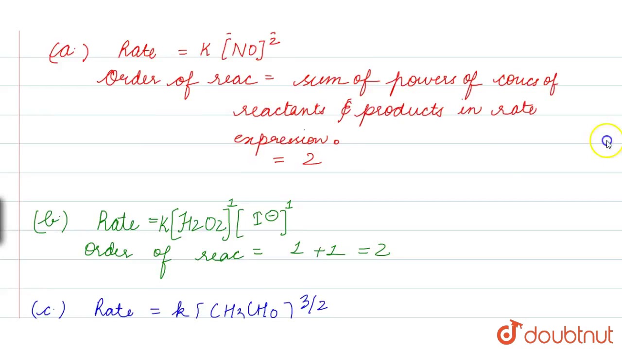 From the rate expression for the following reactions, determine their order of reaction and dime...