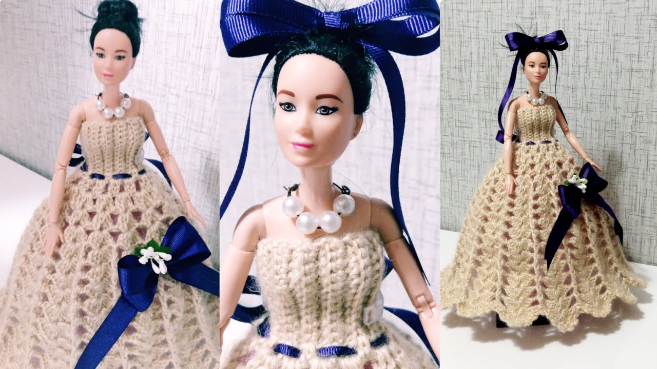 BARBİE BEBEK ELBİSE ; BARBİE BEBEKLER İÇİN TIĞ İŞİ BALO ELBİSE
