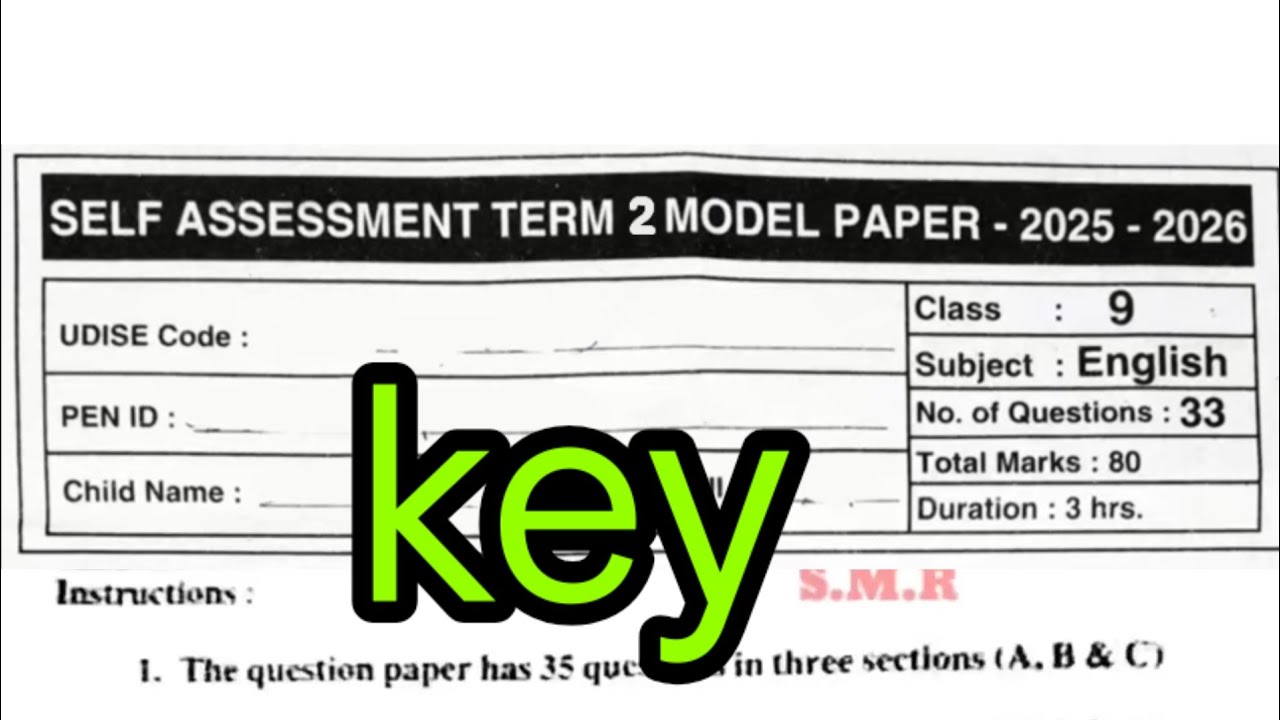 9th class sa2 English question paper answers key model paper self assessment term 2 model paper 2