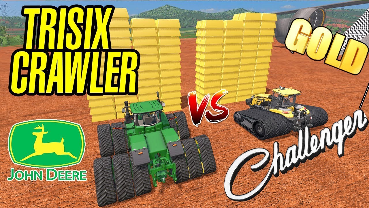 Farming Simulator 17:Trisix Crawler Johndeere and Challenger VS Gold Bale Wall !