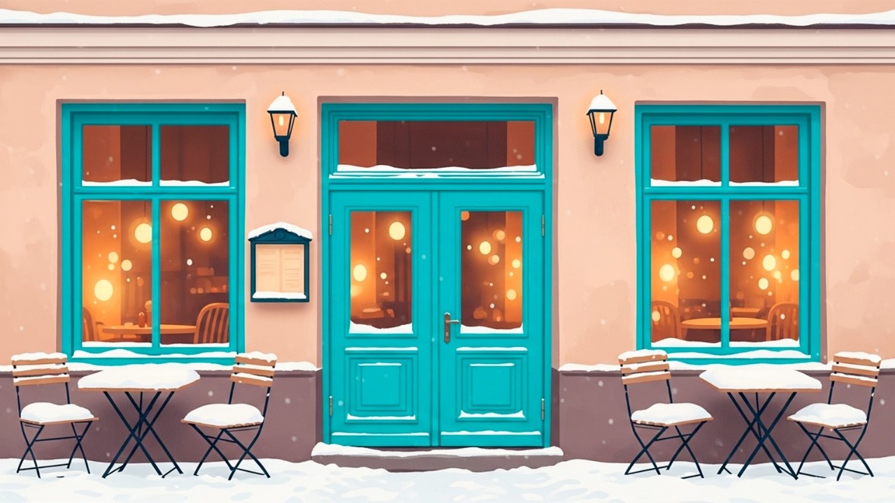Winter Lofi Coffee Shop ❄️ Cozy Snowy Street Café Ambience | Warm Lights & Soft Beats for Study